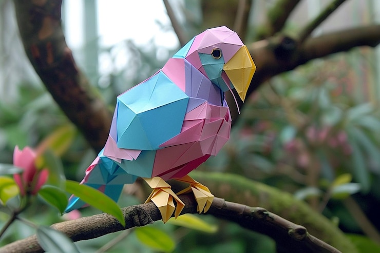 Foto artesanía de papel origami de loro de colores