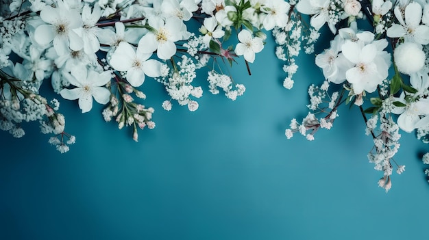 Artesanía Primavera hacer borde sobre base azul primavera blanca hacer borde Recurso creativo Generado por IA