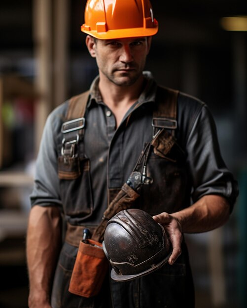 Foto un artesano con un casco de seguridad