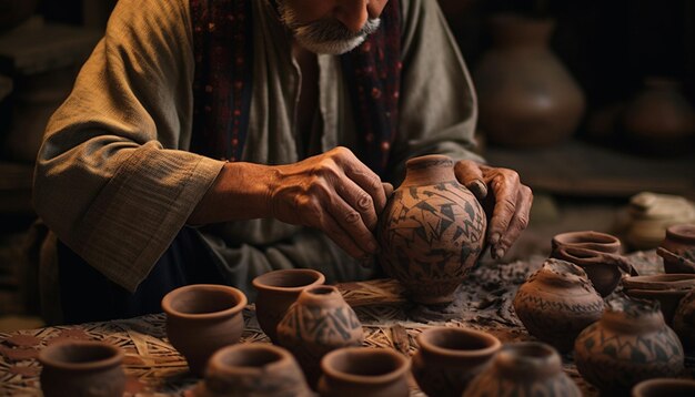 Foto un artesano que crea hábilmente la cerámica tradicional paquistaní