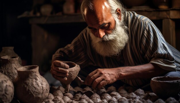 un artesano que crea hábilmente la cerámica tradicional paquistaní