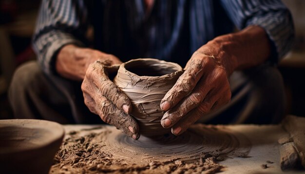 Foto un artesano que crea hábilmente la cerámica tradicional paquistaní