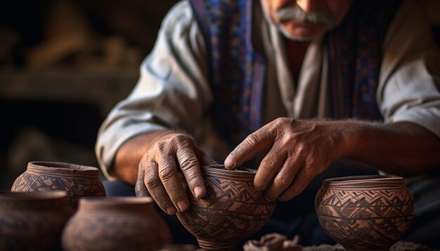 un artesano que crea hábilmente la cerámica tradicional paquistaní