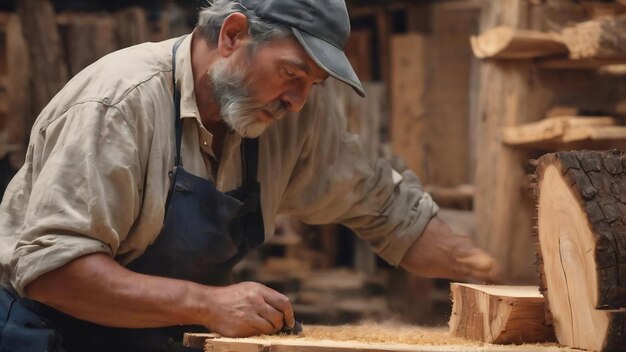 Artesano de tiro medio haciendo talla de madera