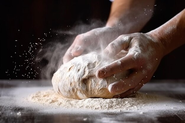 Artful BreadMaking Amassar massa em meio a farinha Poeira Nuvem Artesanato Culinário Conceitual Criado wi