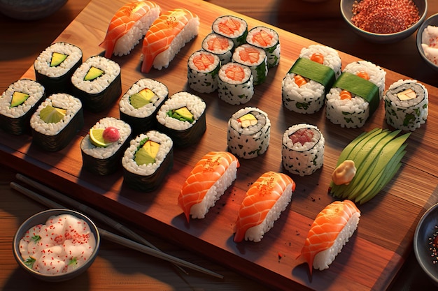 Artful Intricado Platter rolos de sushi Gerar Ai