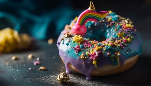 Un artículo de pastelería horneado casero, un donut listo para comer con glaseado generado por IA