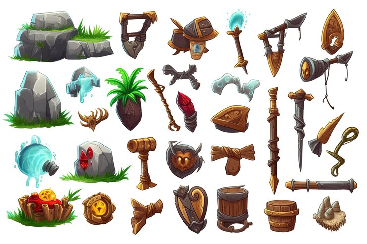Foto artículos piratas pintados con ilustraciones y un conjunto de clip art