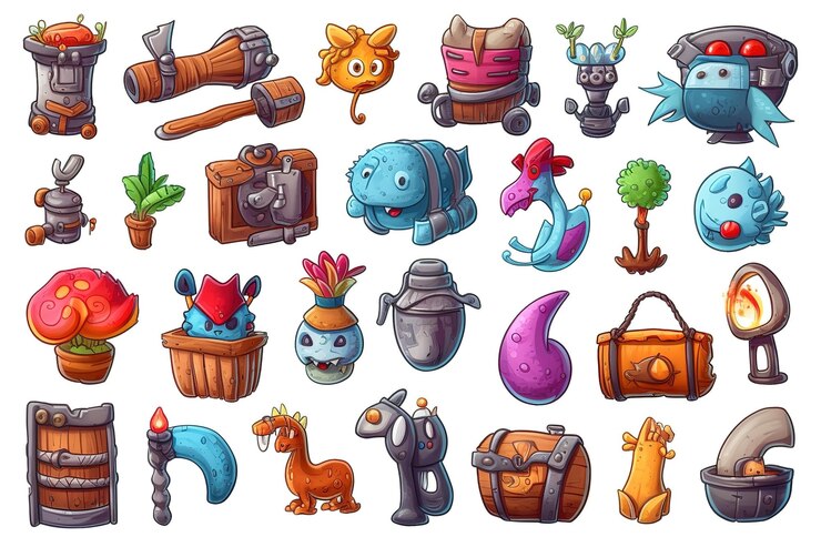 Foto artículos piratas pintados con ilustraciones y un conjunto de clip art