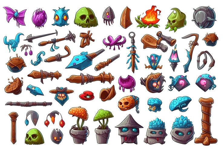 Foto artículos piratas pintados con ilustraciones y un conjunto de clip art