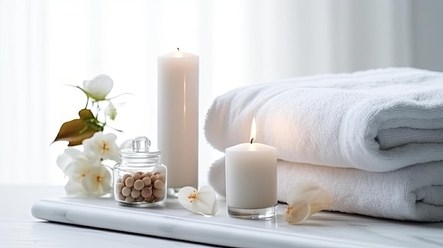 artículos de tratamiento de belleza para procedimientos de spa en mesa de madera blanca