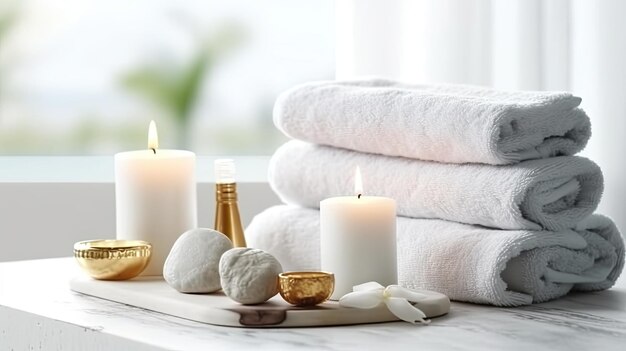 artículos de tratamiento de belleza para procedimientos de spa en mesa de madera blanca