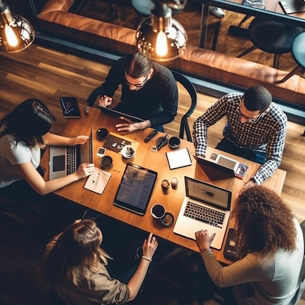 Artigos de papelaria de escritório com espaço de escritório de mesa interior moderno trabalhando na energia positiva