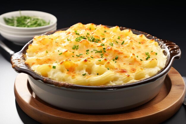 Foto artisanal macaroni cheese homestyle conforto em fundo branco imagem de macarrão e queijo americano