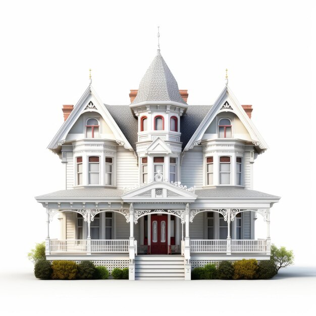 Foto artismo atemporal casa victoriana blanca en una representación fotorrealista en 3d