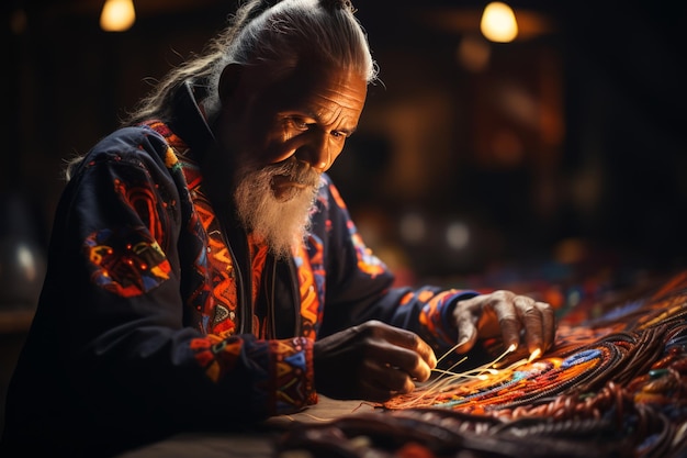 Foto artista aborígine fabricando roupas cerimoniais tradicionais ia gerativa