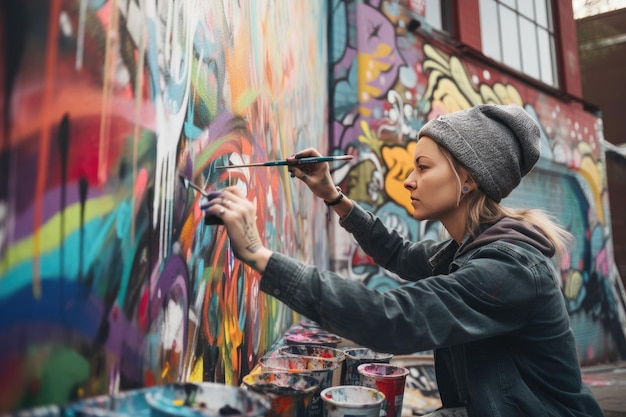 Artista callejero haciendo una nueva IA generativa de graffiti