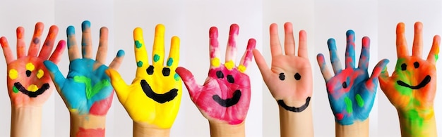 Foto artista concepto dedo arte colorido niño sonrisa diversión pintura mano ia generativa
