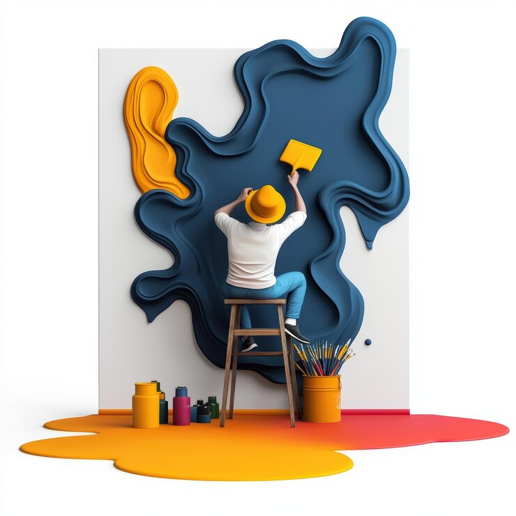 Un artista creativo pintando un colorido mural que muestra la expresión artística y el diseño vibrante