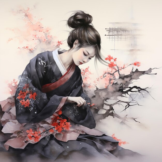 Artista cristão japonês Kawas pintura arte tradicional japonesa pintura de fogo