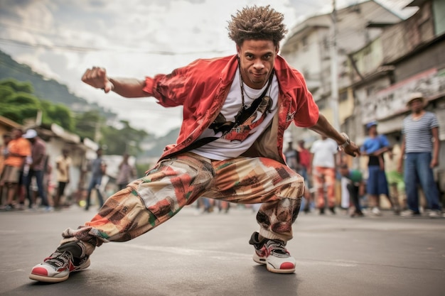 Foto artista de breakdance dançando break na rua