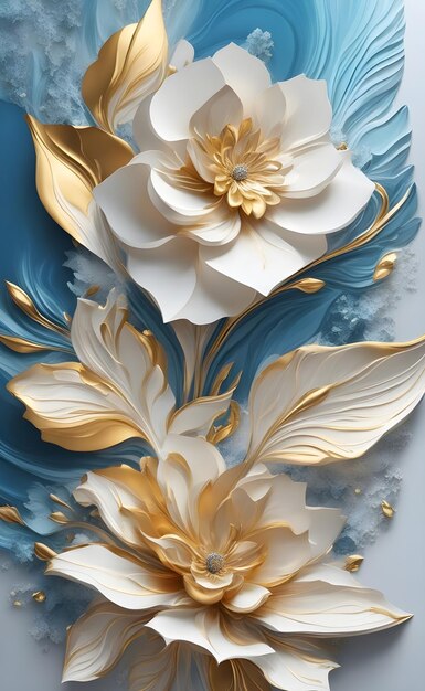 Artista de quilling de papel flor dourada e azul