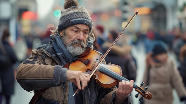 Artista de rua cativando os transeuntes com uma performance hipnotizante