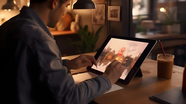 Foto un artista digital creando diseño en la tableta gráfica generada por ai