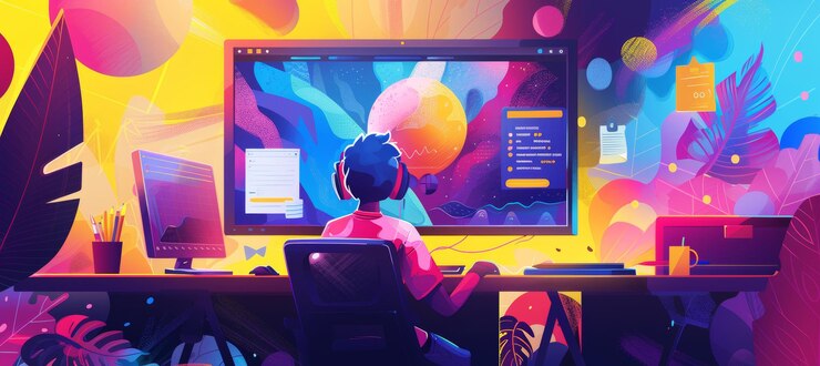 Foto artista digital usando almacenamiento en la nube para proyectos creativos con bocetos y herramientas en un espacio de trabajo moderno