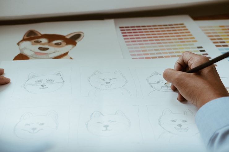 Foto artista diseñador gráfico dibujo arte. lugar de trabajo de diseño creativo