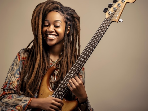 Foto artista femenina tocando el bajo