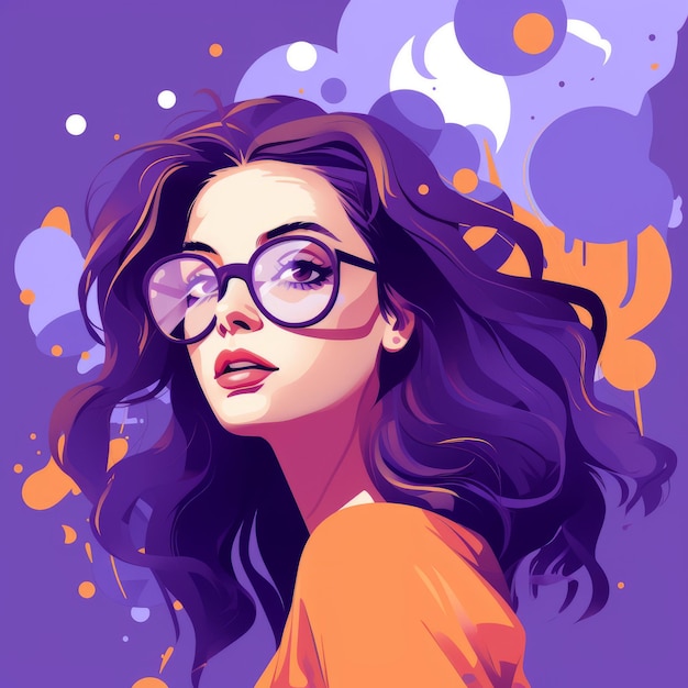 Foto artista con gafas pintura púrpura pinceladas ilustración digital