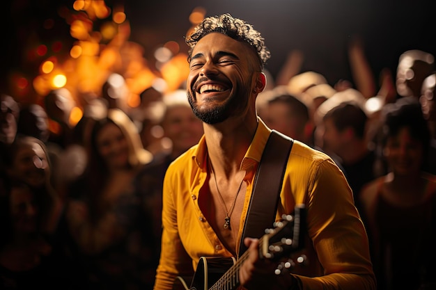 Artista irradiando felicidade no palco IA generativa