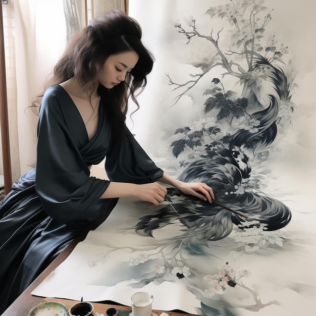 Foto artista japonés moderno arte de la caligrafía japonesa ido masao kwik stix