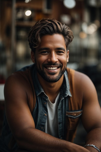 Artista masculino y femenino feliz mirando a la cámara