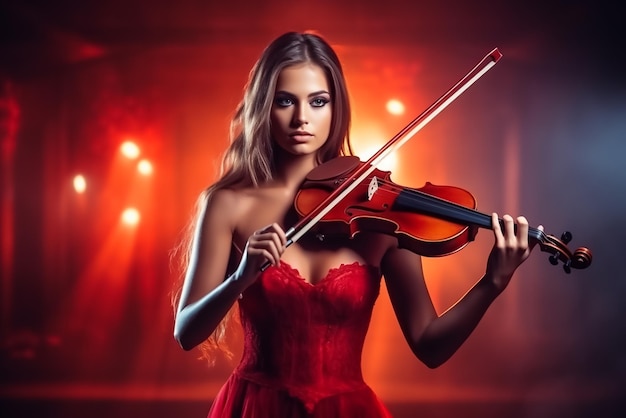Artista mulher tocando violino