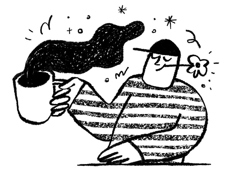 Foto artista personaje png bebiendo café dibujo sketchy elemento de diseño de fondo transparente