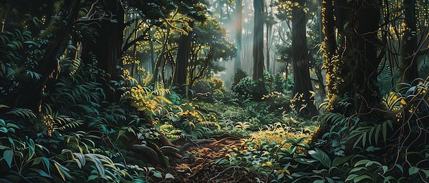 Un artista profesional dibujando un bosque encantado