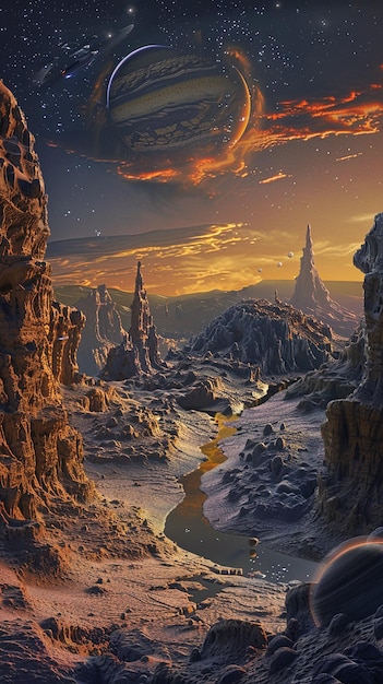 Artista profissional desenhando uma paisagem alienígena