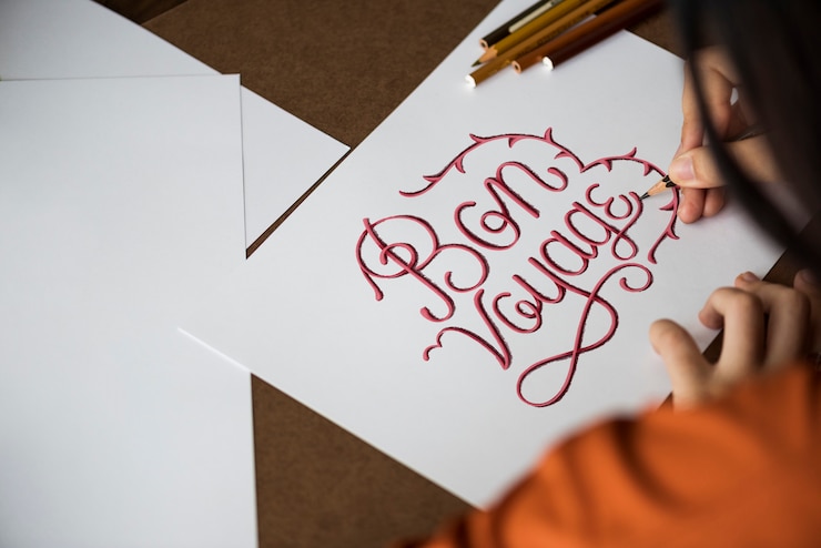 Foto un artista que crea obras de arte con letras a mano.
