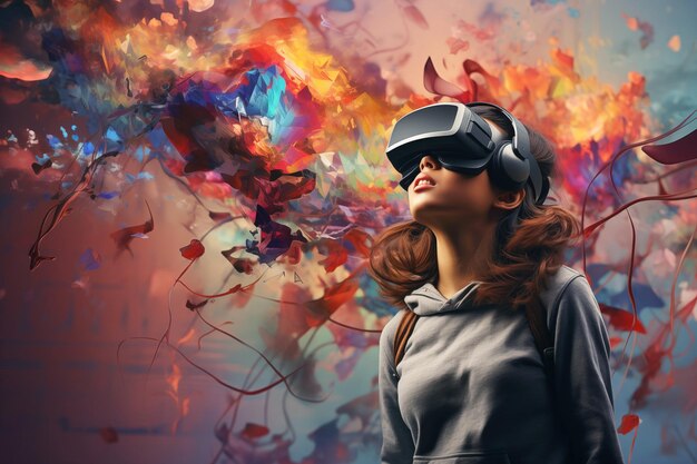 Artista de realidad virtual femenina con pintura de realidad virtual