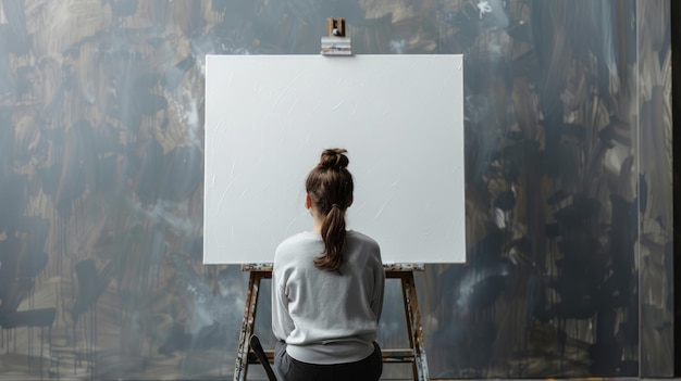 Foto un artista solitario ante un lienzo en blanco en un estudio minimalista encarnando la originalidad y la pasión la quintessencia de la creatividad