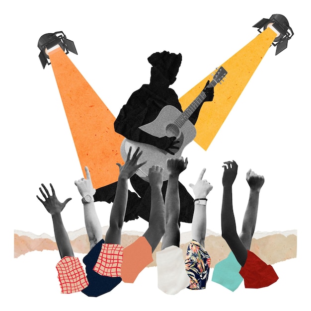 Artista tocando la guitarra png pegatina música concierto remix fondo transparente