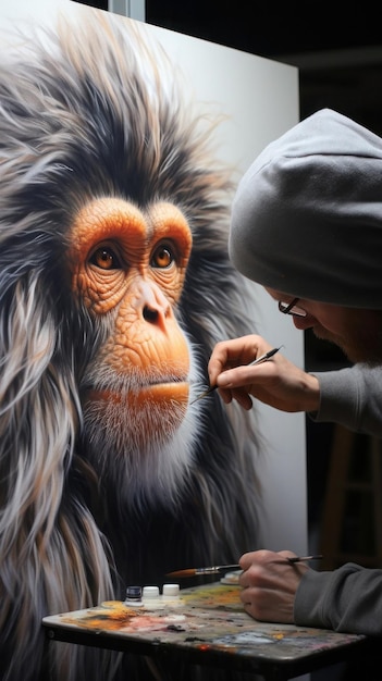 Foto el artista trabaja meticulosamente en ilustraciones hiperrealistas de animales
