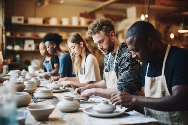 Artistas creando cerámica juntos