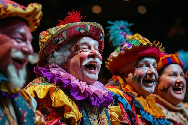 Artistas de pantomima británicos clásicos con trajes de colores brillantes Generativo Ai