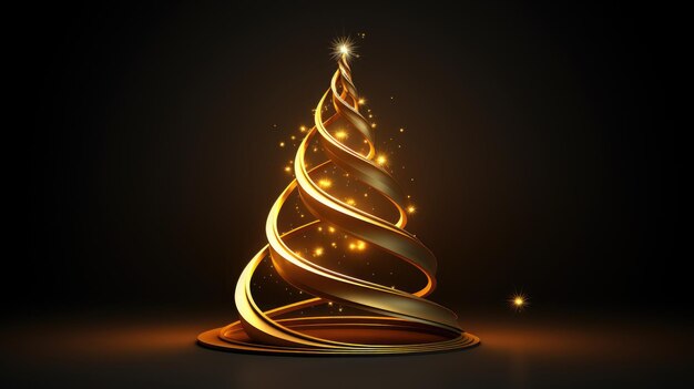 Artistic Holiday Elegance Enriquecer seus projetos de férias com uma árvore de Natal abstrata em 3D adornada com uma espiral de ouro radiante