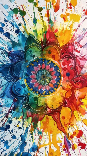 Artística mandala explosión de colores caleidoscópicos