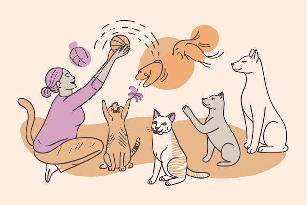 Artístico vectorial encantador para refugios de animales Estilo de ilustración plana