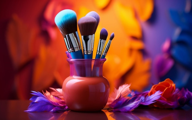 Artistik in Pastell-Sammlung von Make-up-Pinseln auf lebendigem Hintergrund
